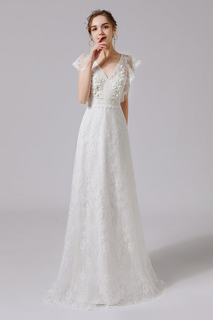 A-Line Floor Length Lace Tulle Wedding Dress CW2708