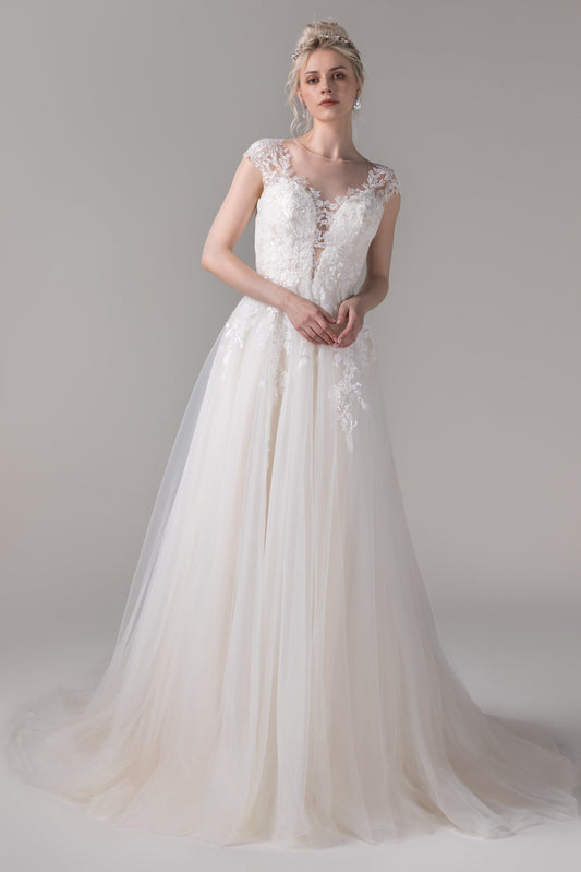 A-Line Court Train Lace Tulle Wedding Dress CW2791