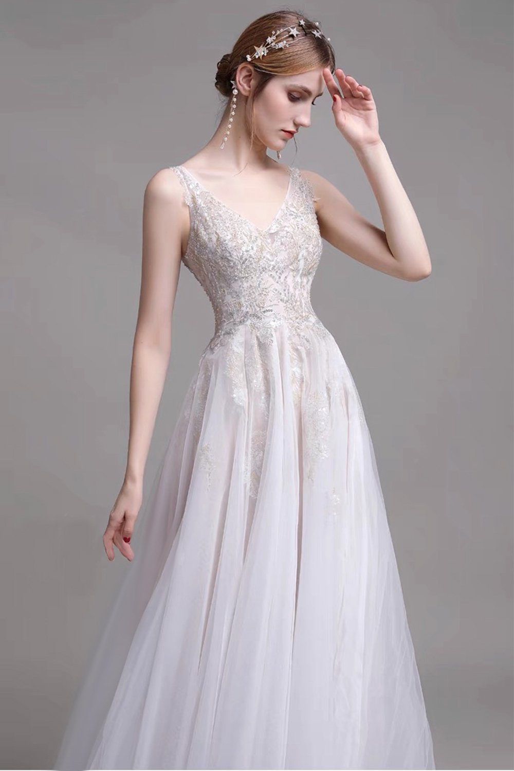 A-Line Sweep-Brush Train Lace Wedding Dress CW2957