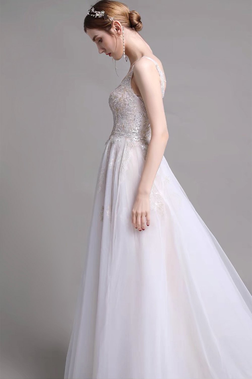 A-Line Sweep-Brush Train Lace Wedding Dress CW2957