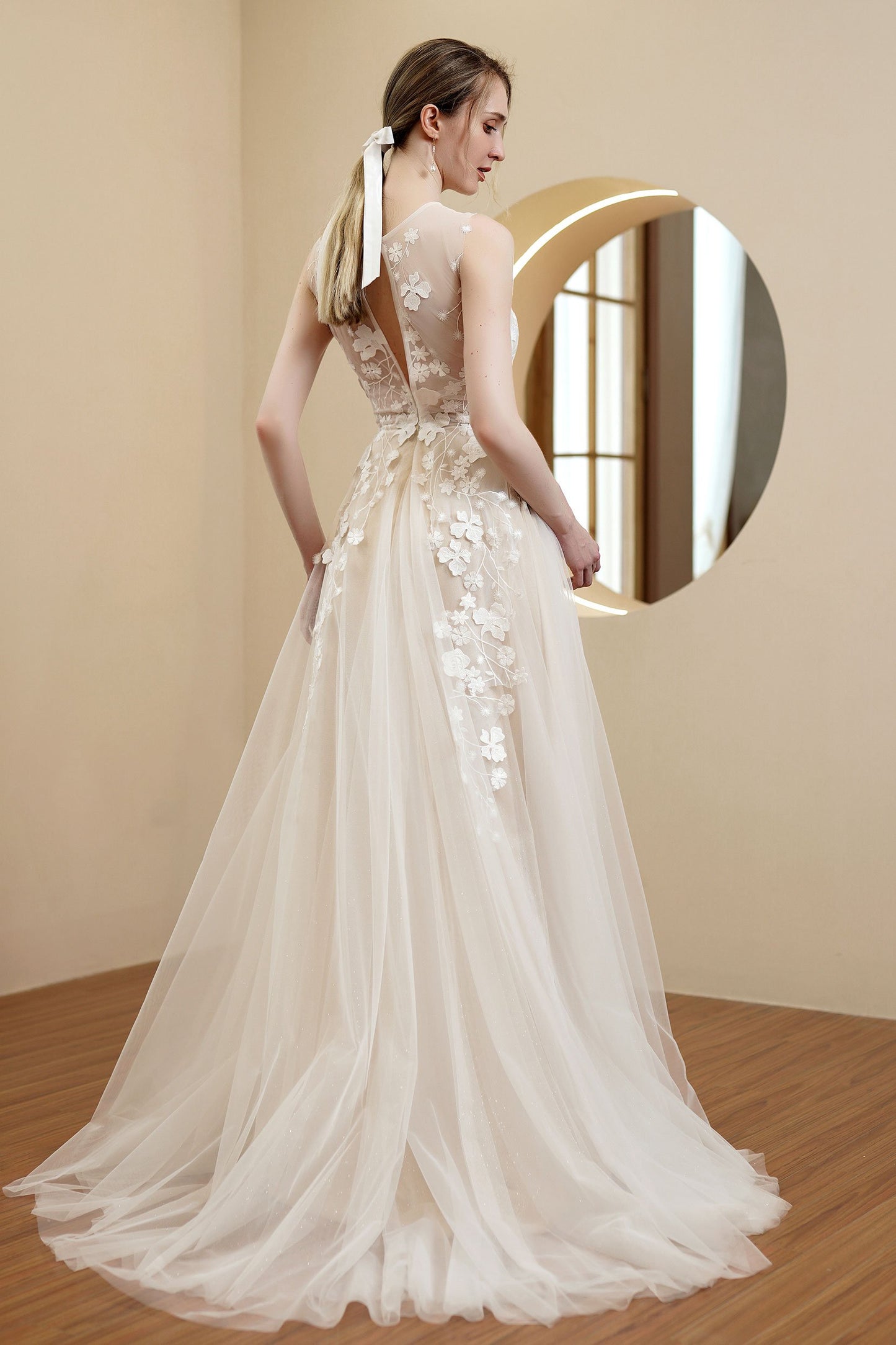 A-Line Sweep-Brush Train Chiffon Wedding Dress CW2982