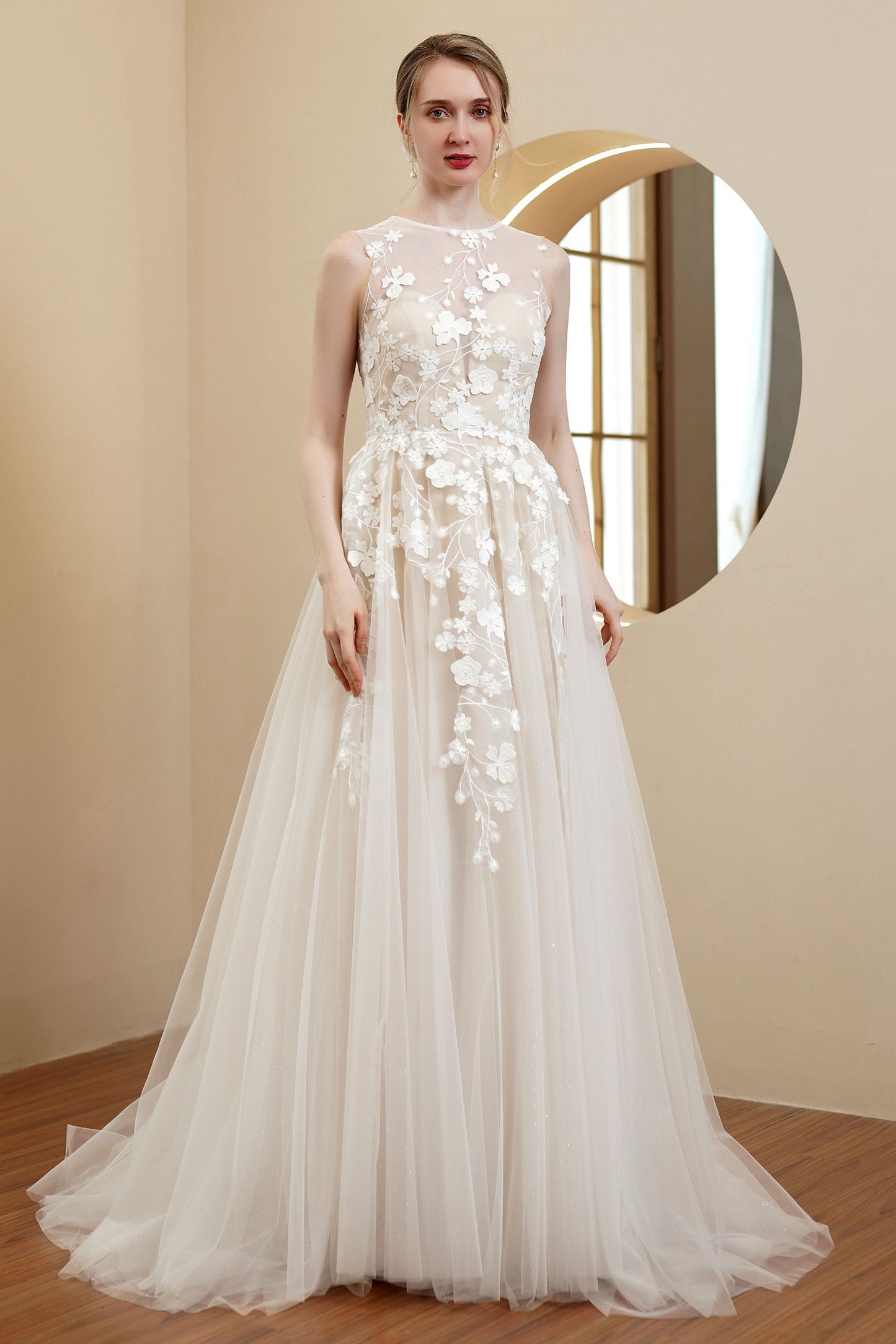 A-Line Sweep-Brush Train Chiffon Wedding Dress CW2982