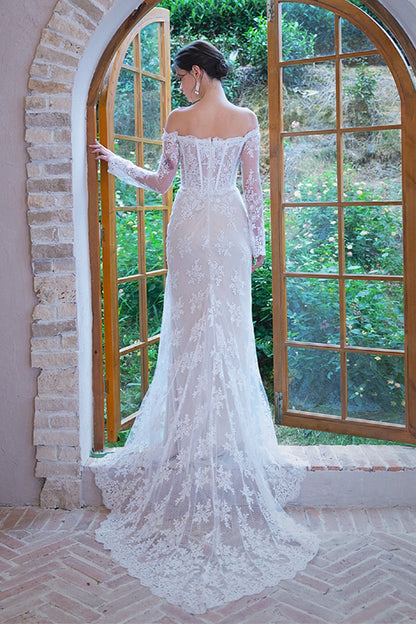 Trumpet-Mermaid Court Train Lace Tulle Wedding Dress CW3062