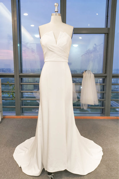 A-Line Sweep-Brush Train Satin Wedding Dress CW3104