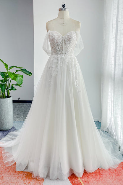 A-Line Court Train Lace Tulle Wedding Dress CW3155