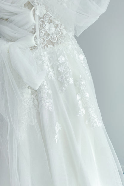 A-Line Court Train Lace Tulle Wedding Dress CW3155