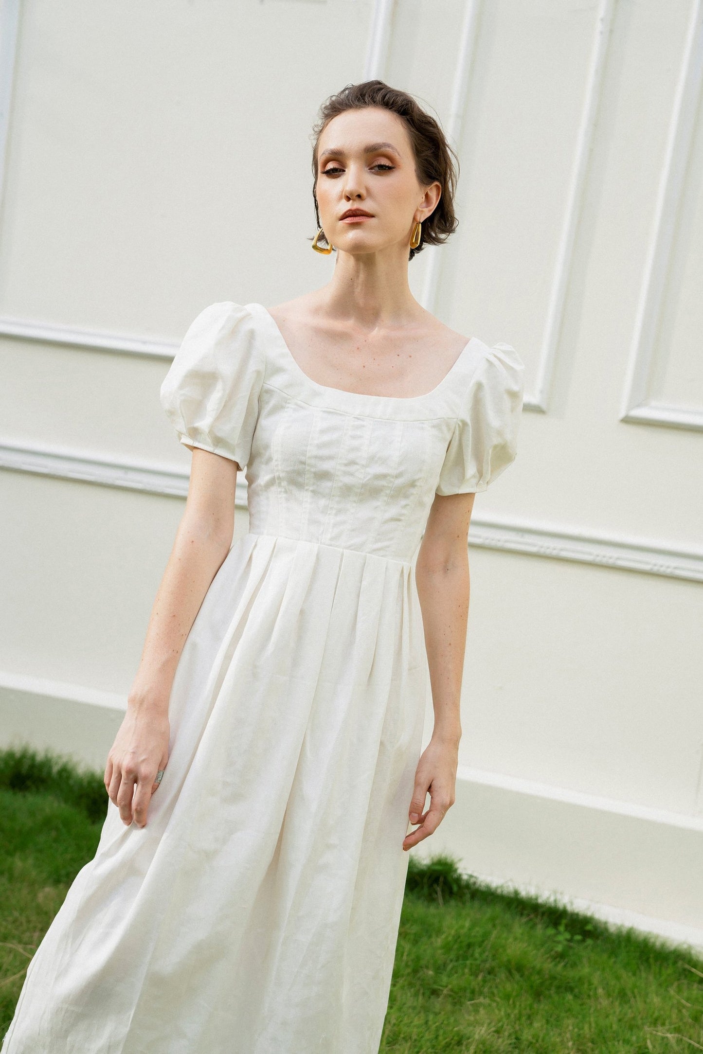 A-Line Tea Length Linen Wedding Dress CW3181