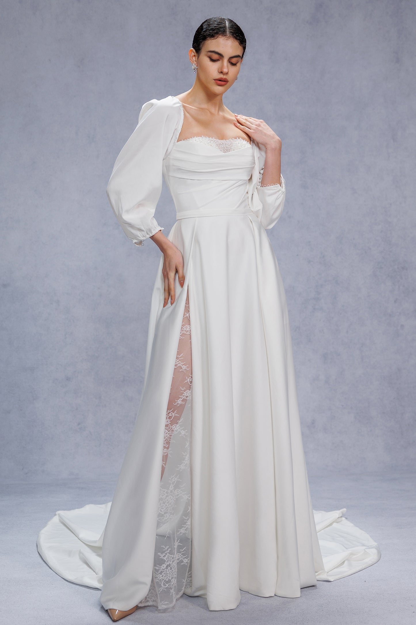 A-Line Court Train Satin Wedding Dress CW3329