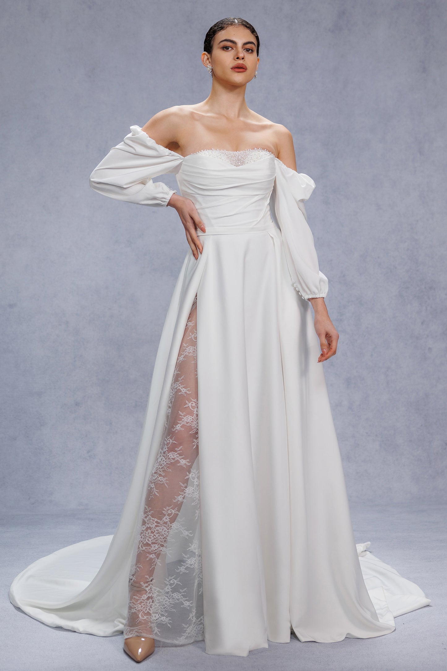 A-Line Court Train Satin Wedding Dress CW3329