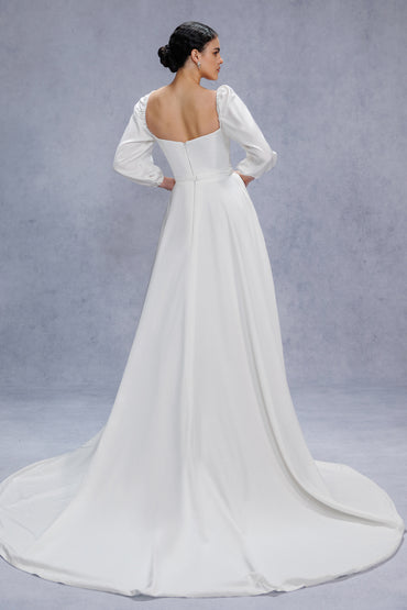 A-Line Court Train Satin Wedding Dress CW3329