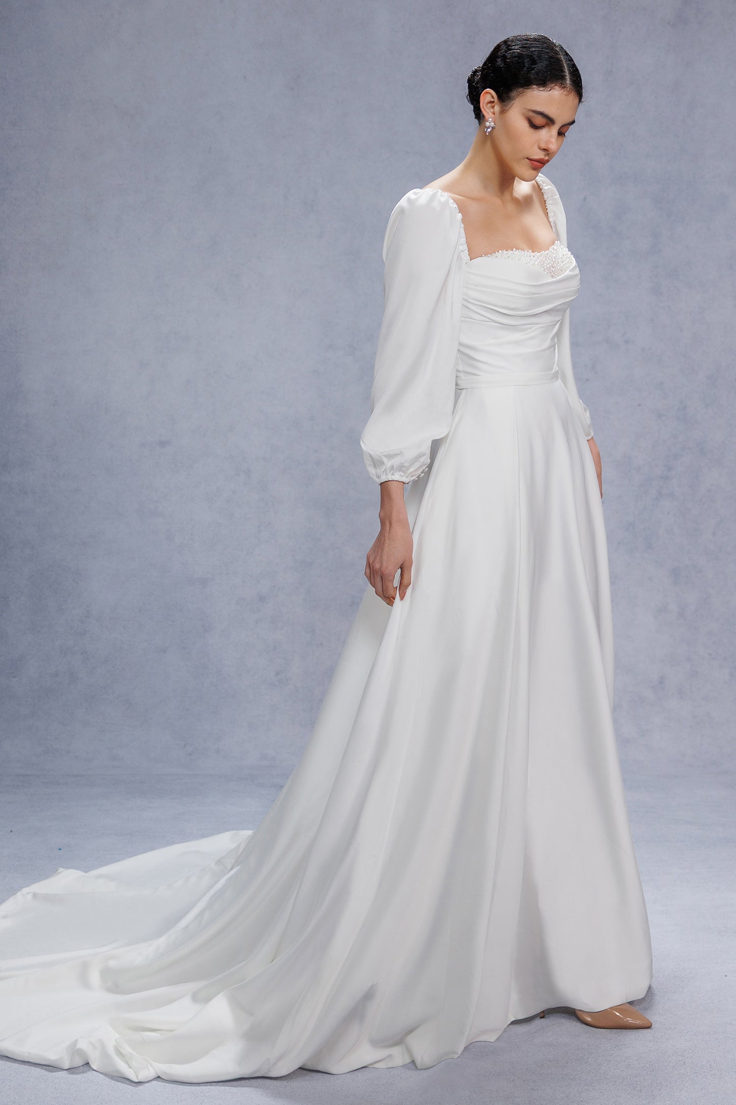 A-Line Court Train Satin Wedding Dress CW3329