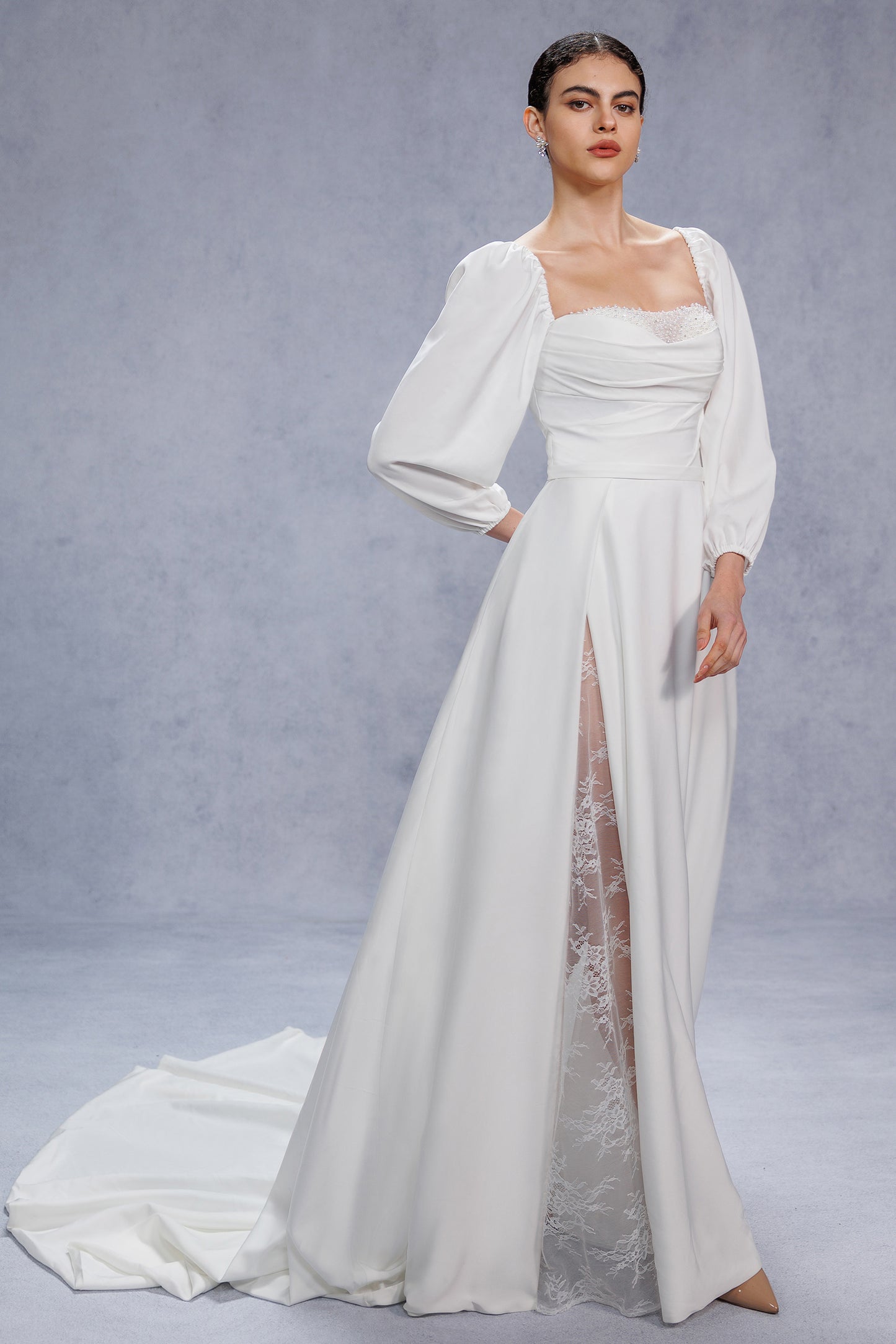 A-Line Court Train Satin Wedding Dress CW3329