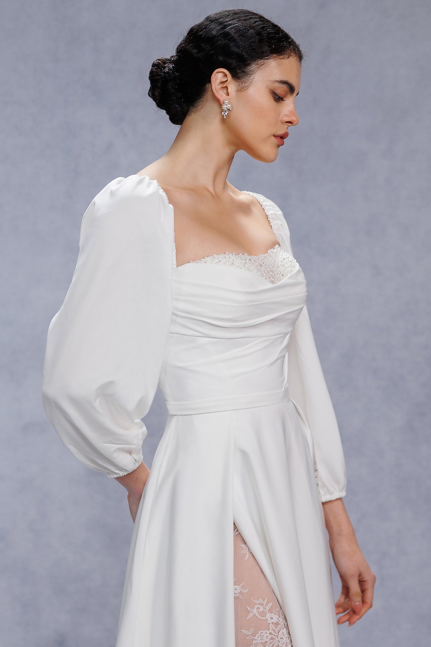 A-Line Court Train Satin Wedding Dress CW3329