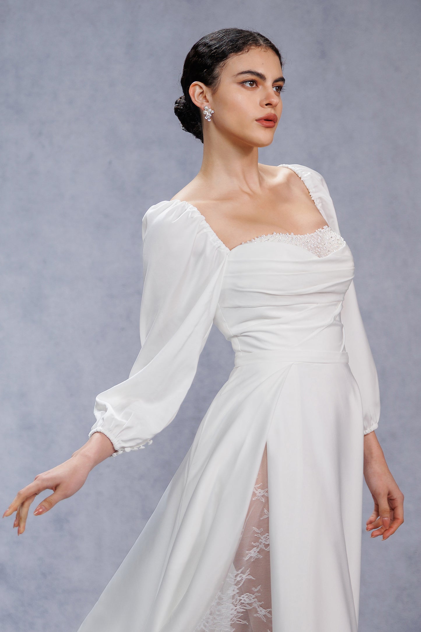 A-Line Court Train Satin Wedding Dress CW3329