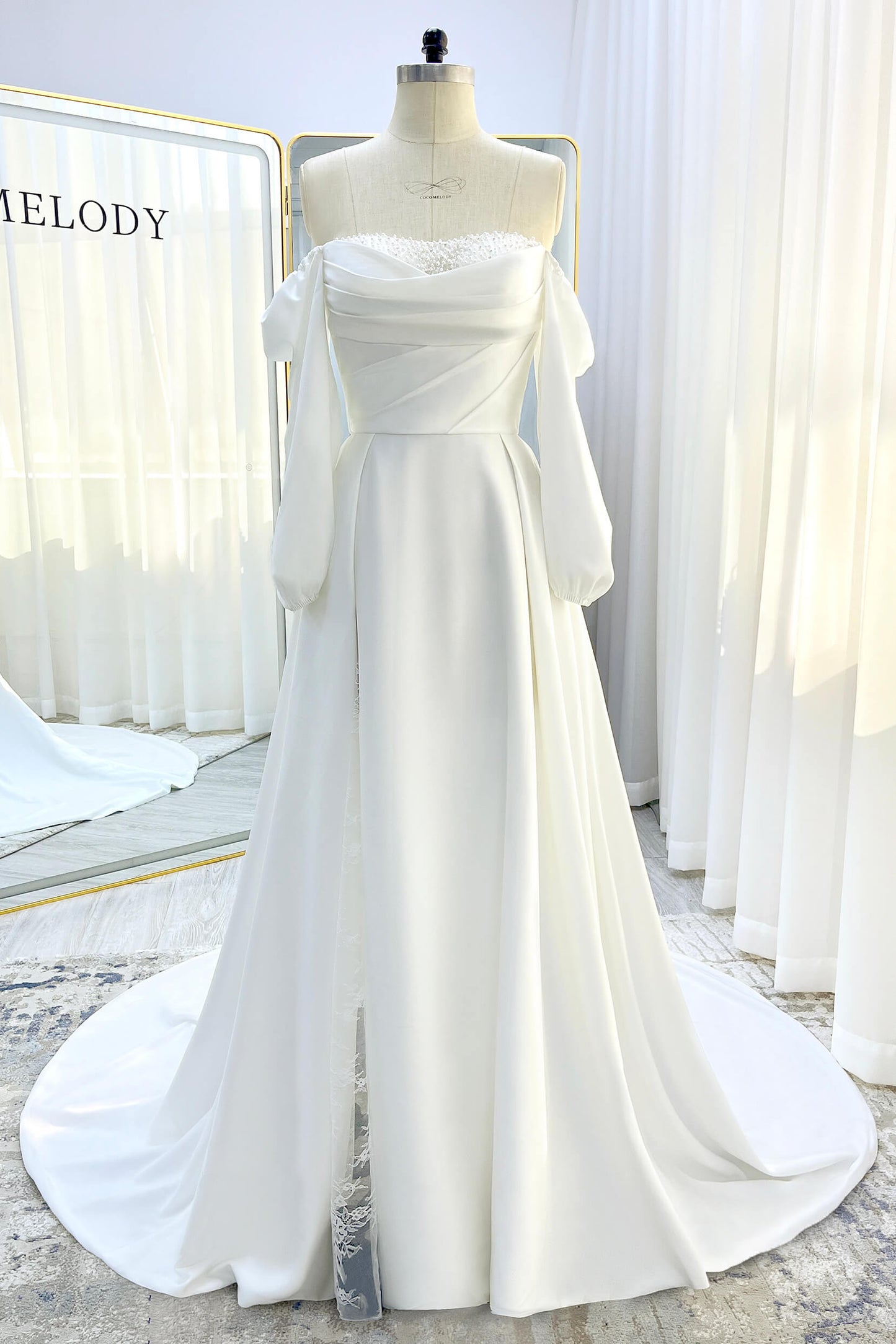 A-Line Court Train Satin Wedding Dress CW3329