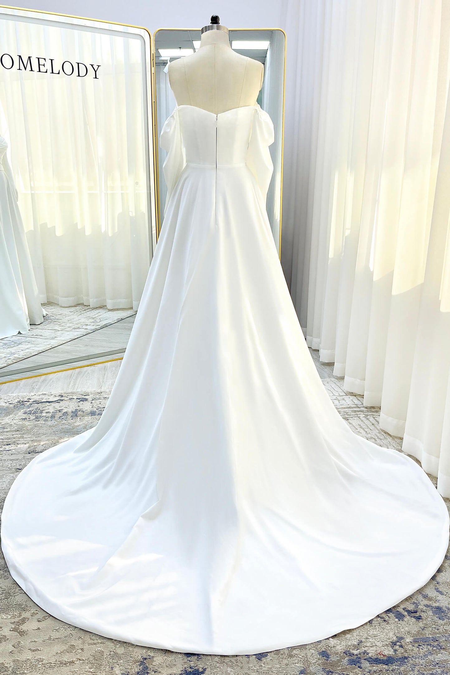 A-Line Court Train Satin Wedding Dress CW3329