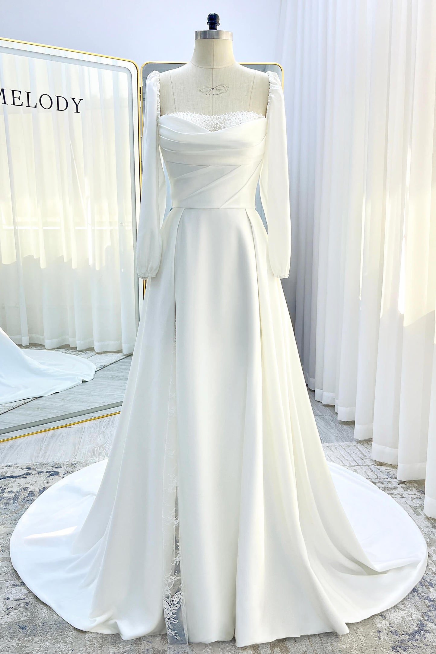 A-Line Court Train Satin Wedding Dress CW3329