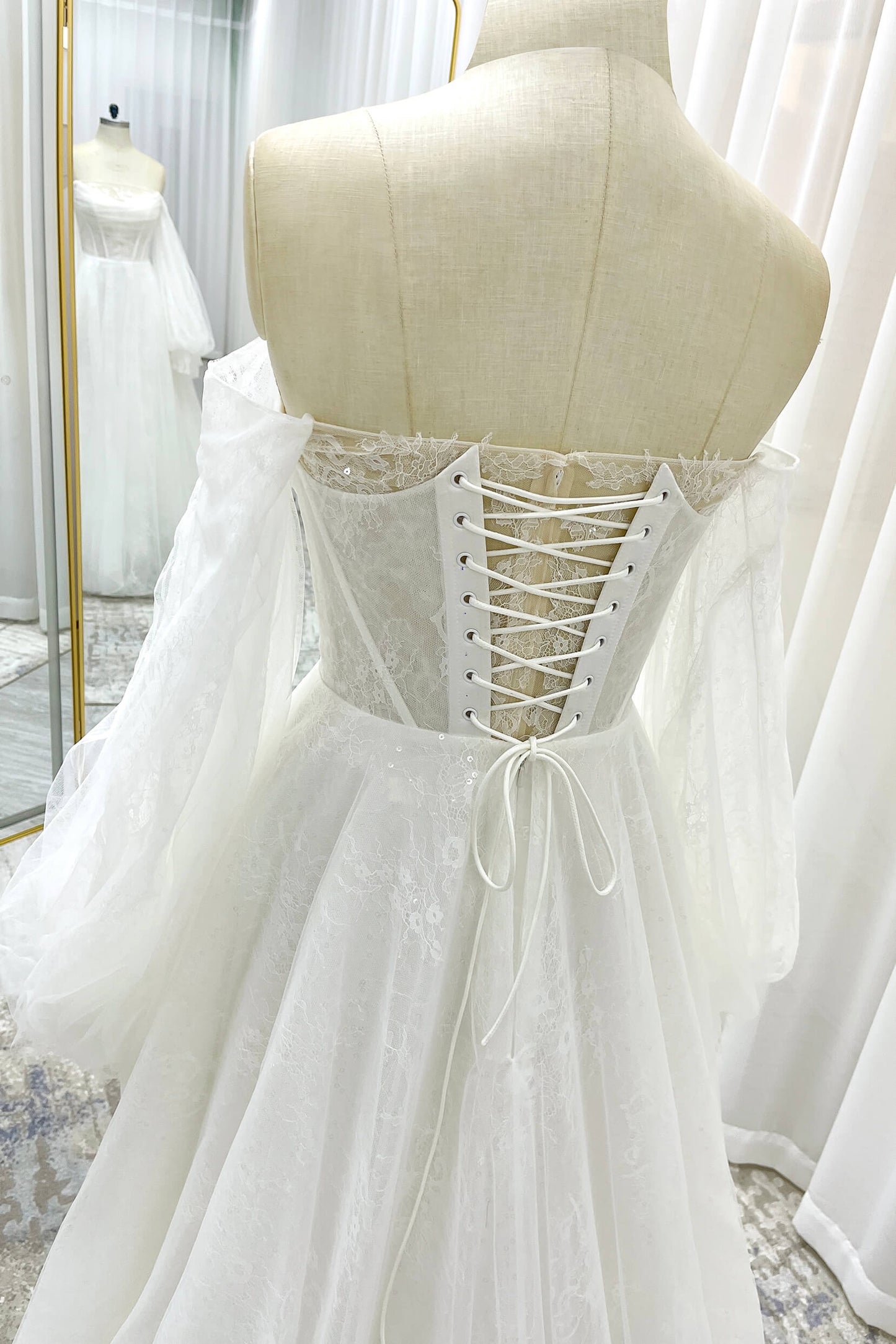 A-Line Court Train Lace Tulle Wedding Dress CW3337