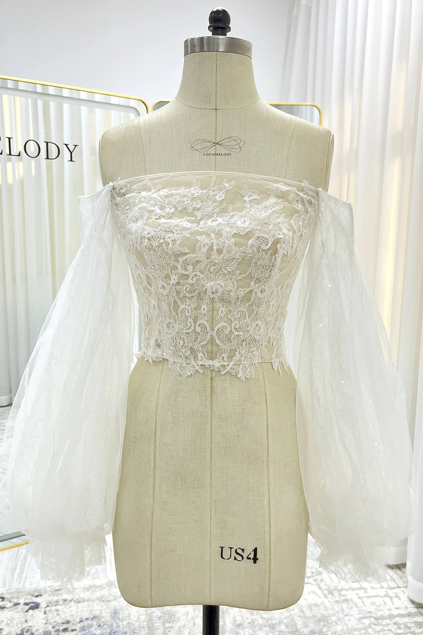 A-Line Court Train Lace Tulle Wedding Dress CW3337