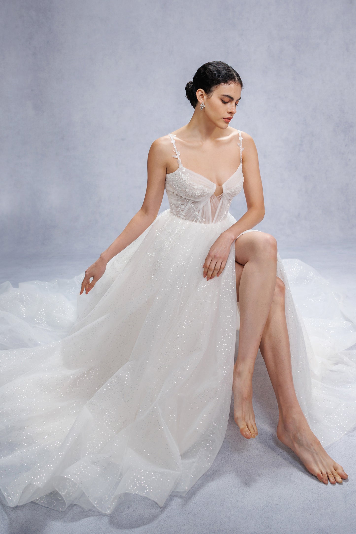 A-Line Court Train Sparkle Tulle Wedding Dress CW3338