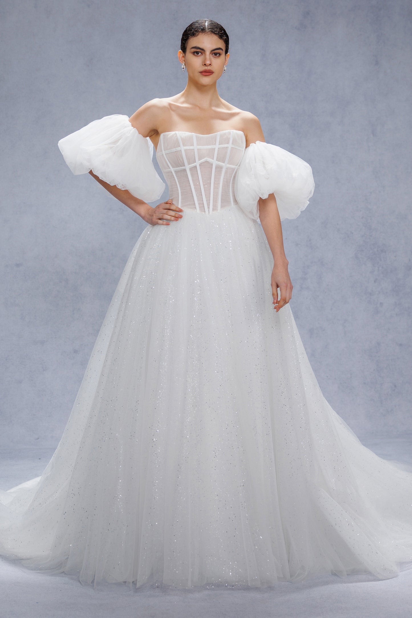 A-Line Court Train Sparkle Tulle Wedding Dress CW3339