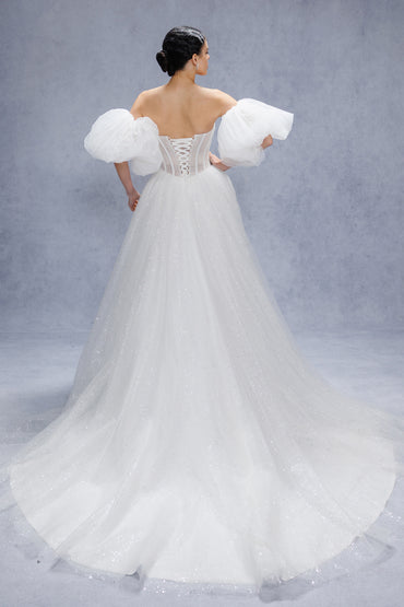 A-Line Court Train Sparkle Tulle Wedding Dress CW3339