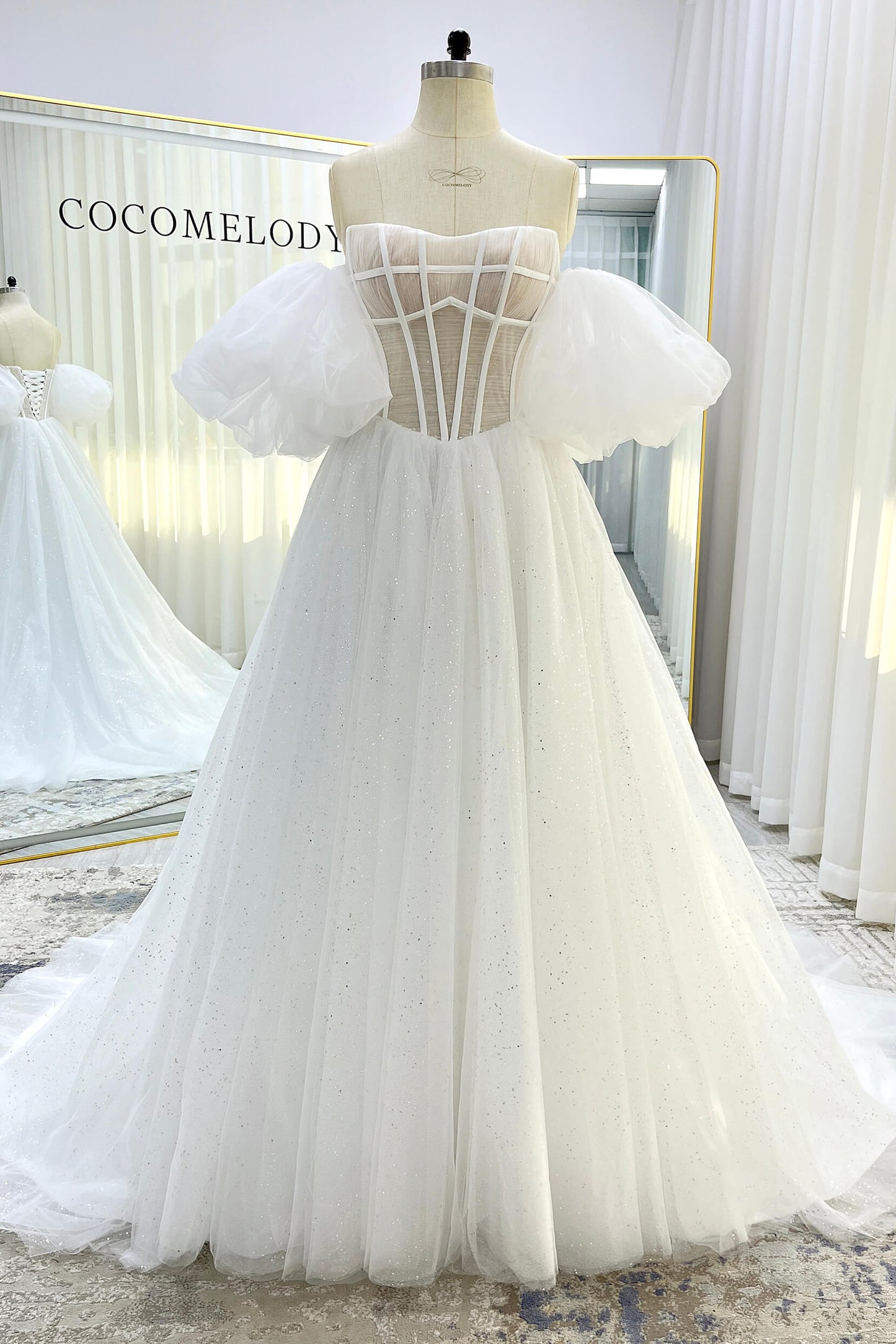 A-Line Court Train Sparkle Tulle Wedding Dress CW3339