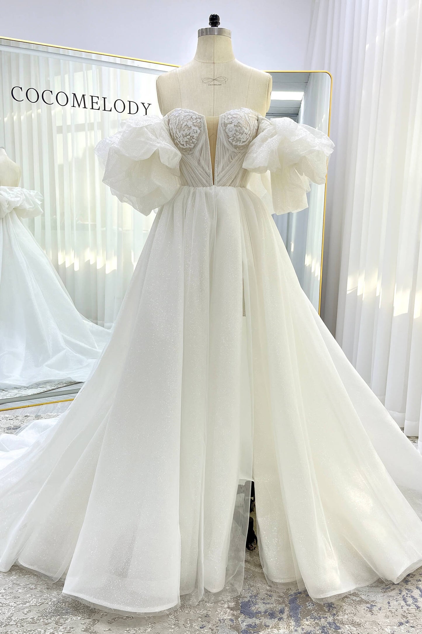 A-Line Court Train Glitter Wedding Dress CW3342