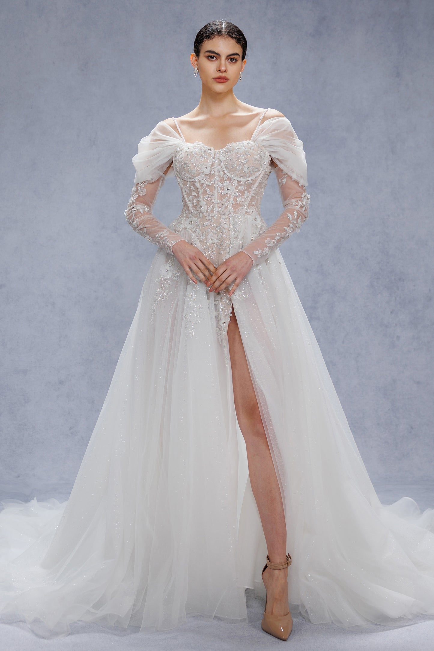 A-Line Court Train Tulle Wedding Dress CW3343