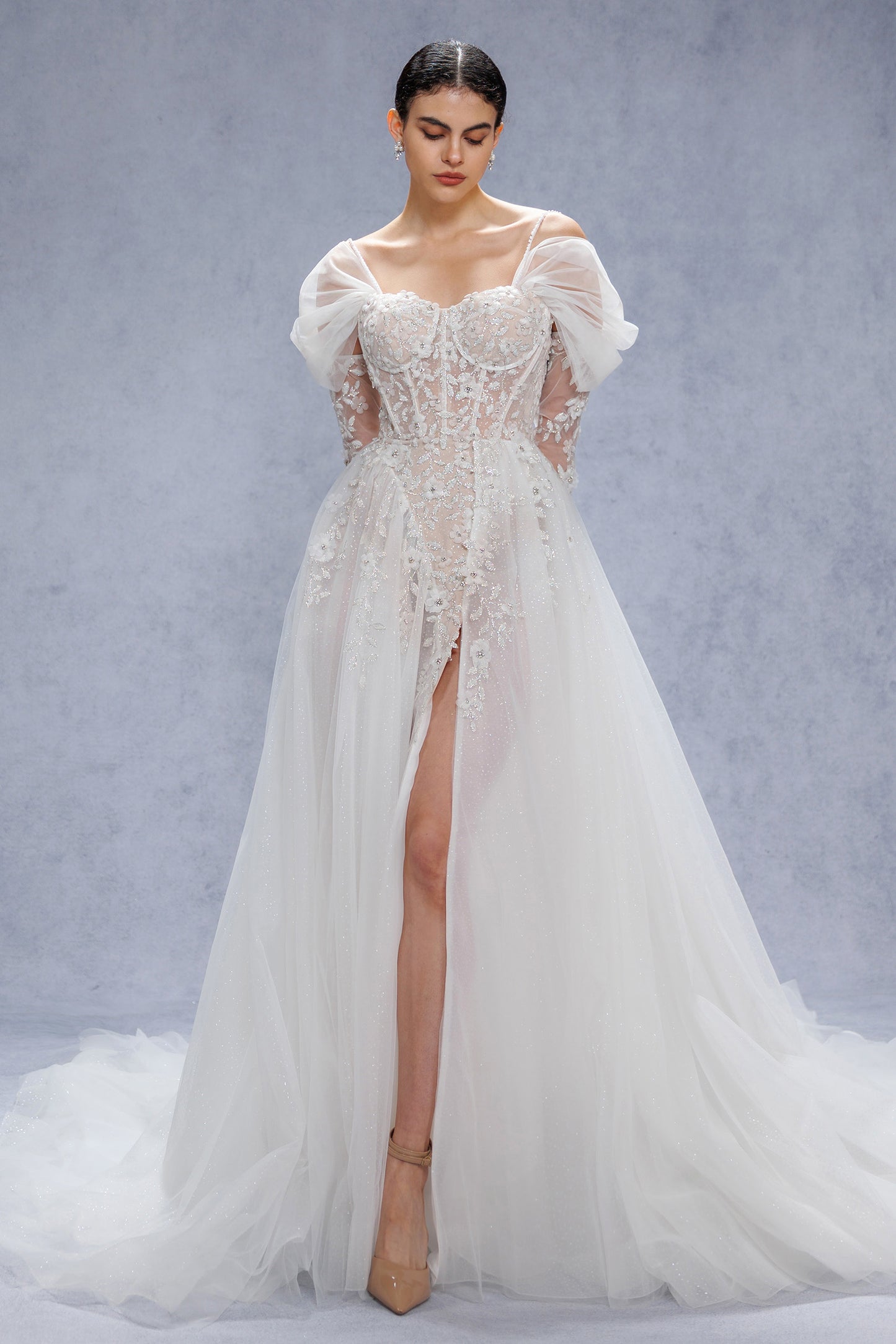 A-Line Court Train Tulle Wedding Dress CW3343