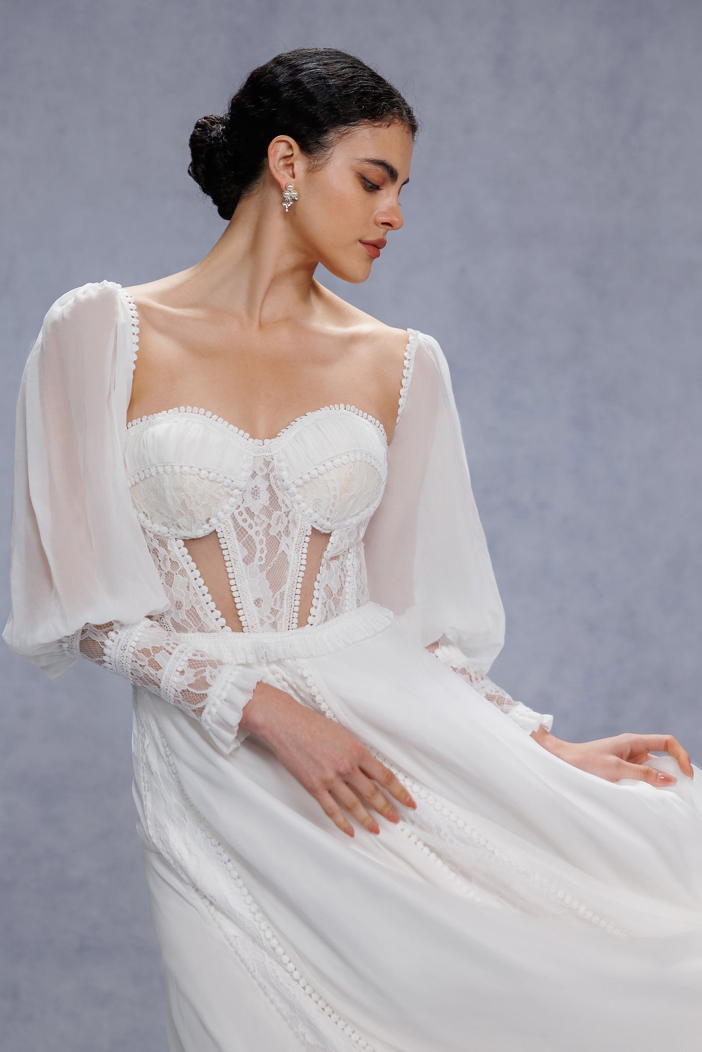 A-Line Court Train Chiffon Lace Wedding Dress CW3357