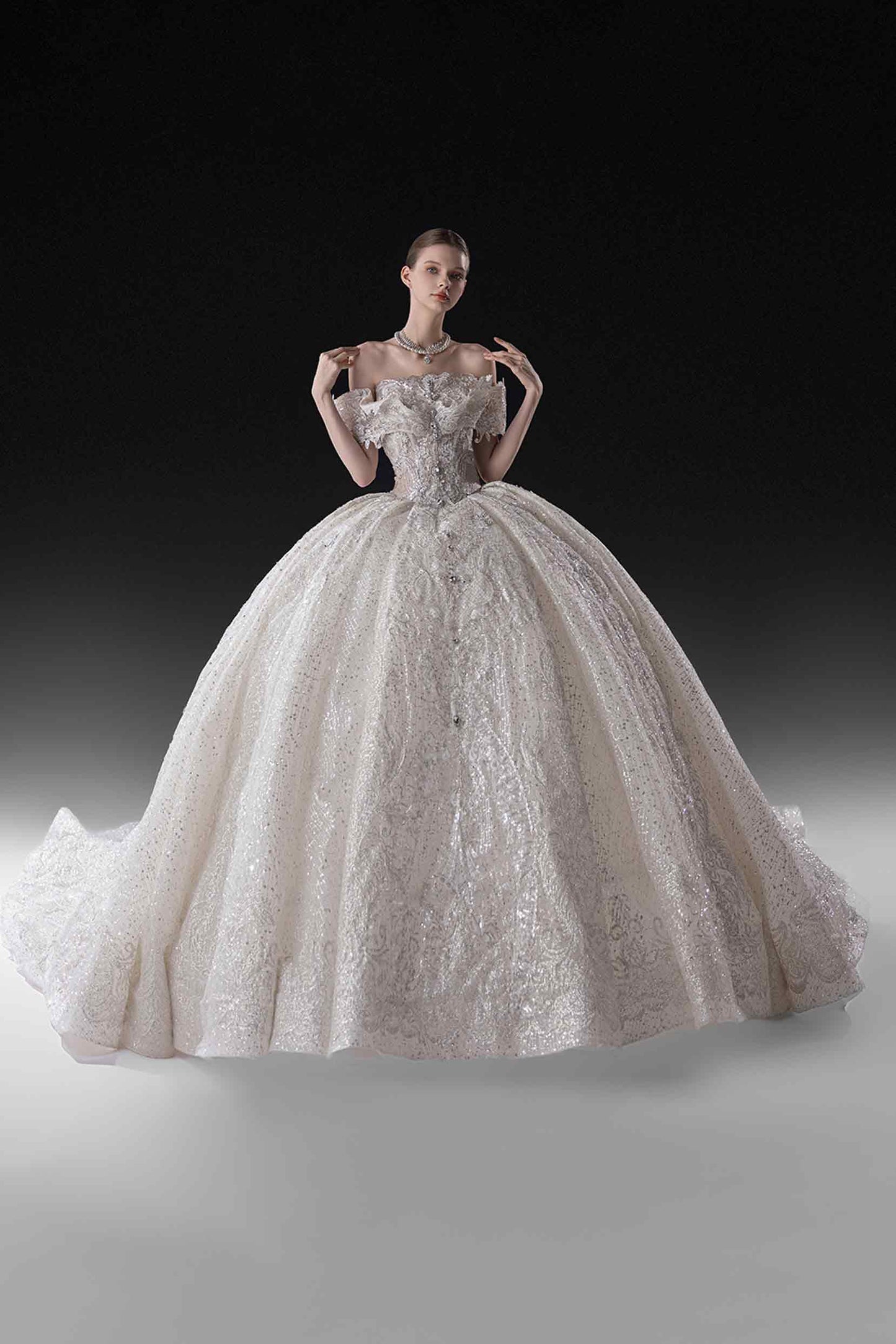 Ball Gown Cathedral Train Glitter Wedding Dress CW3360