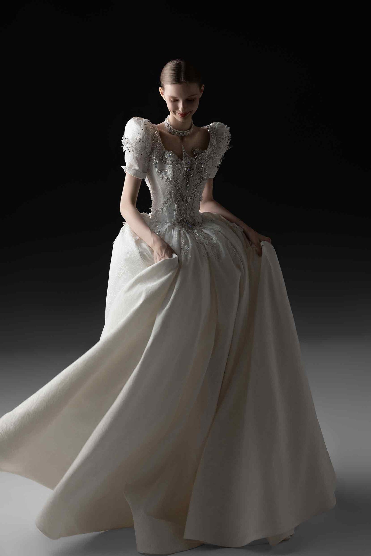 Ball Gown Cathedral Train Satin Wedding Dress CW3365