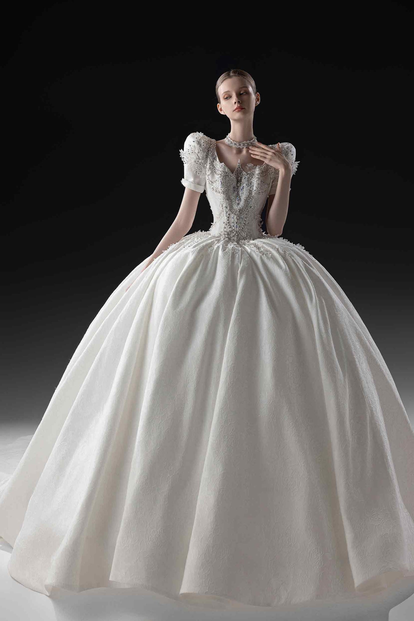 Ball Gown Cathedral Train Satin Wedding Dress CW3365