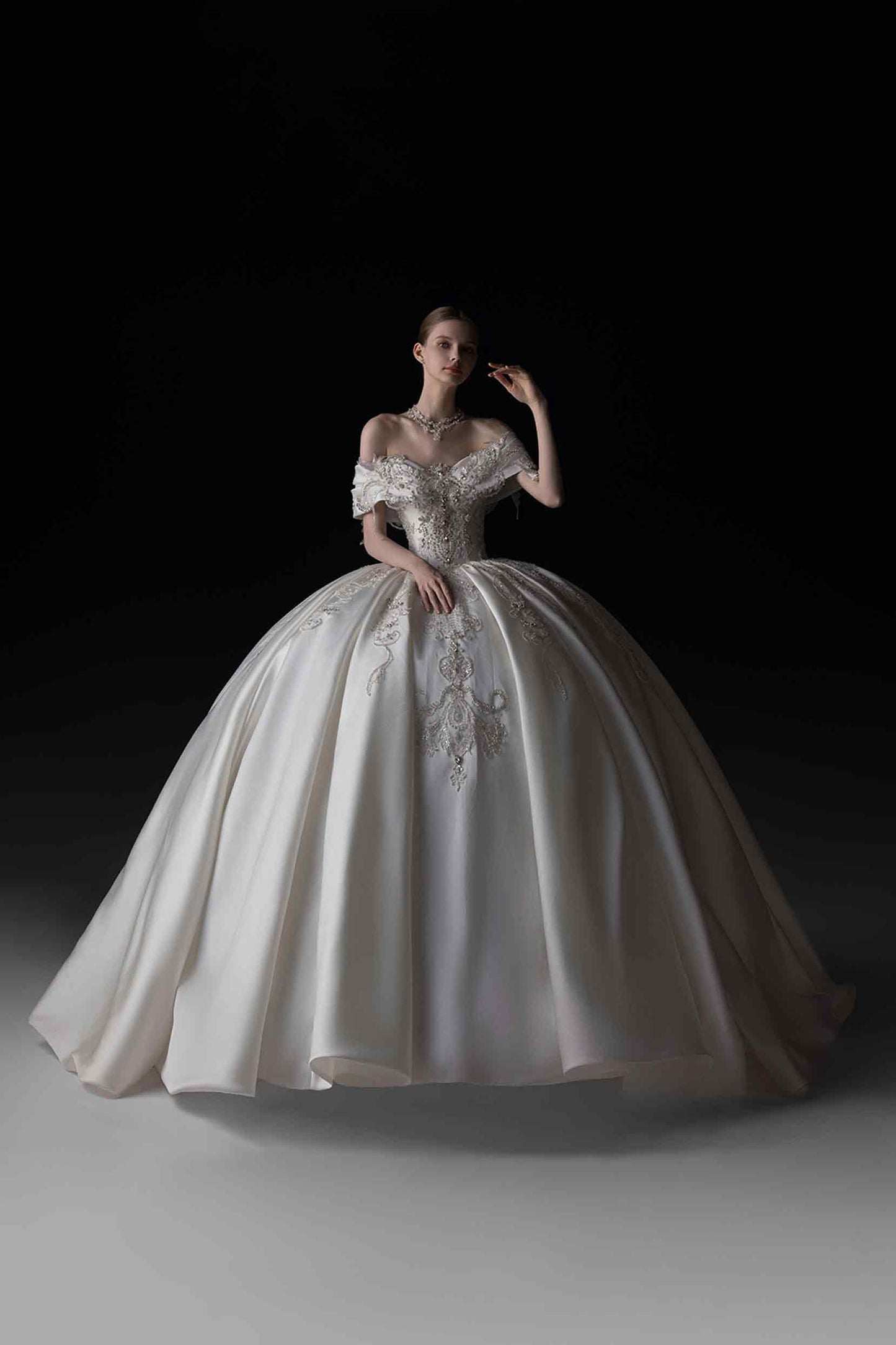 Ball Gown Cathedral Train Satin Wedding Dress CW3366