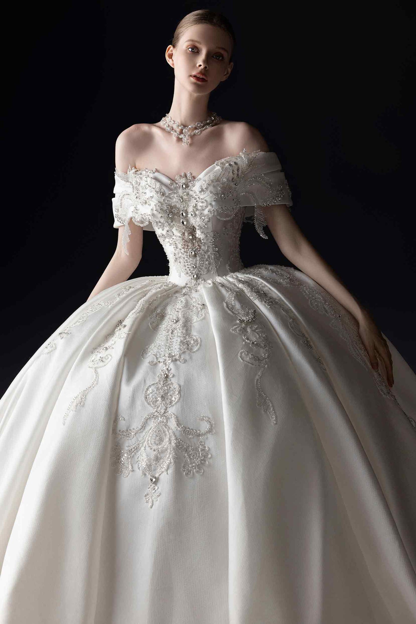 Ball Gown Cathedral Train Satin Wedding Dress CW3366