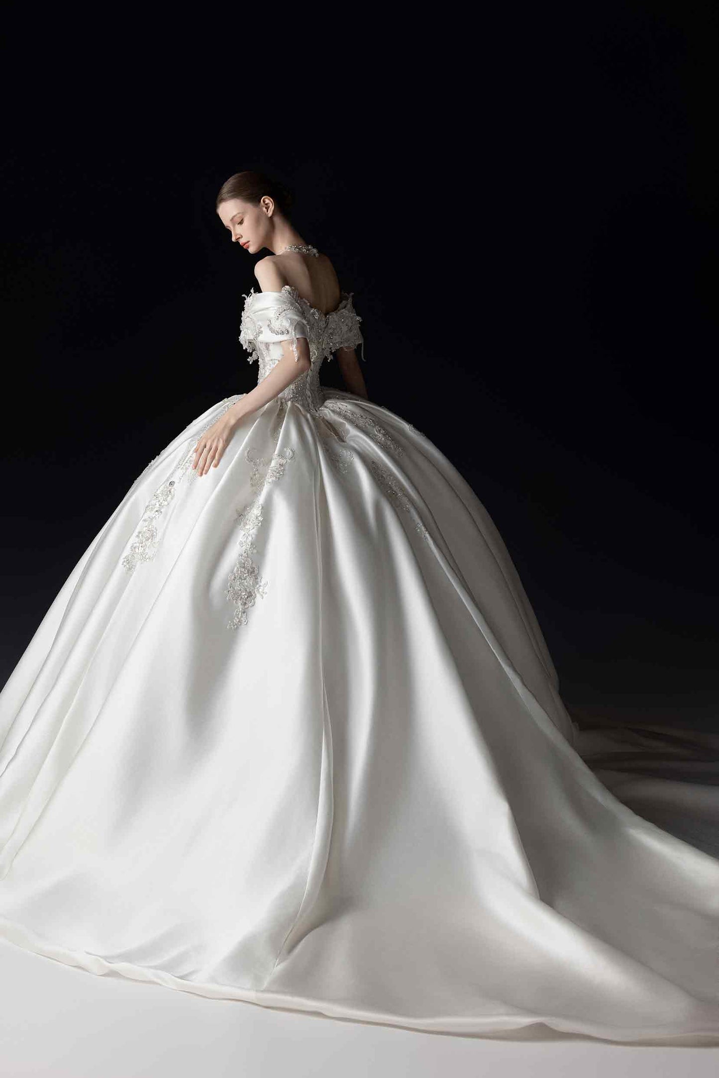 Ball Gown Cathedral Train Satin Wedding Dress CW3366