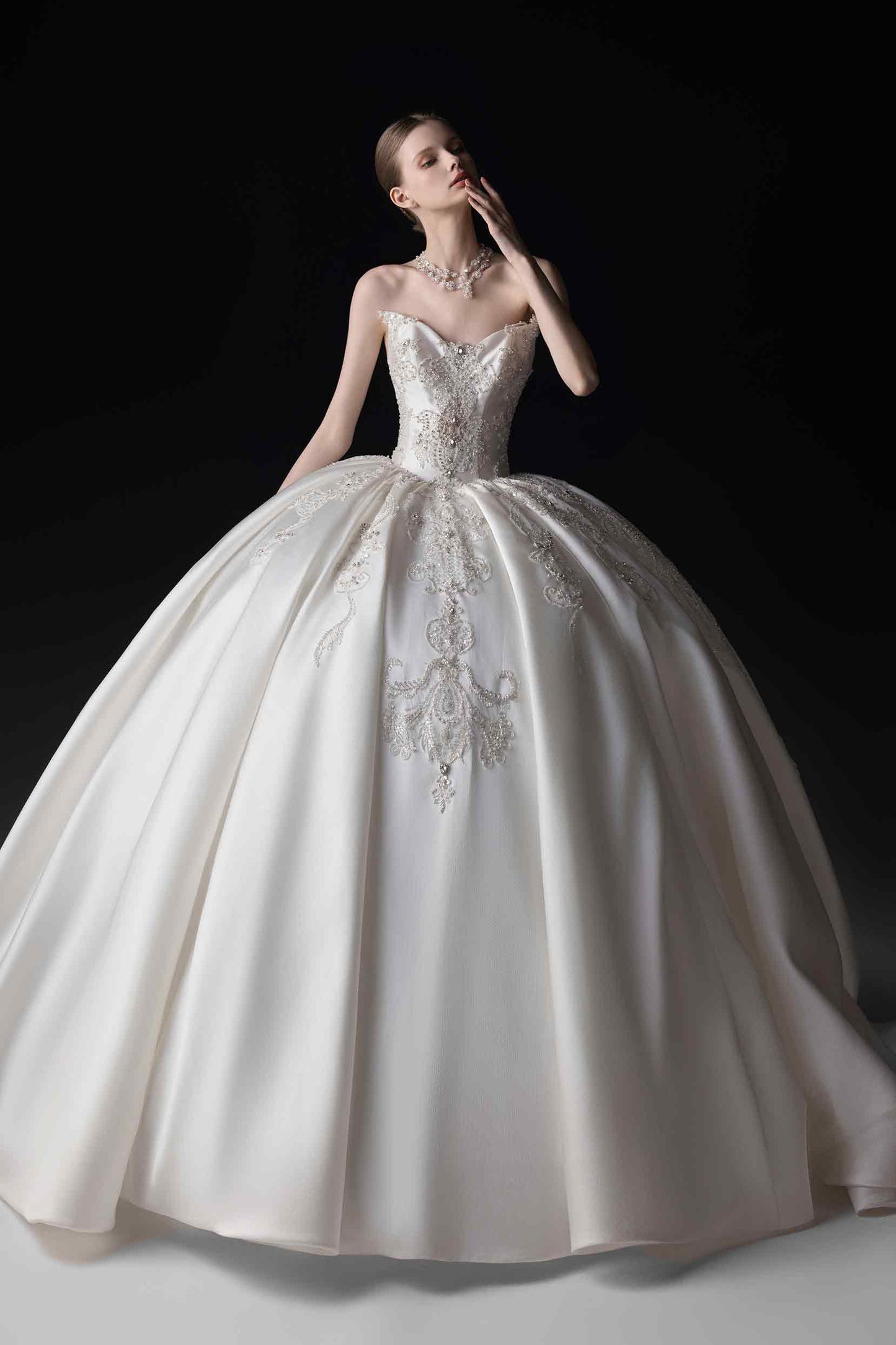 Ball Gown Cathedral Train Satin Wedding Dress CW3366