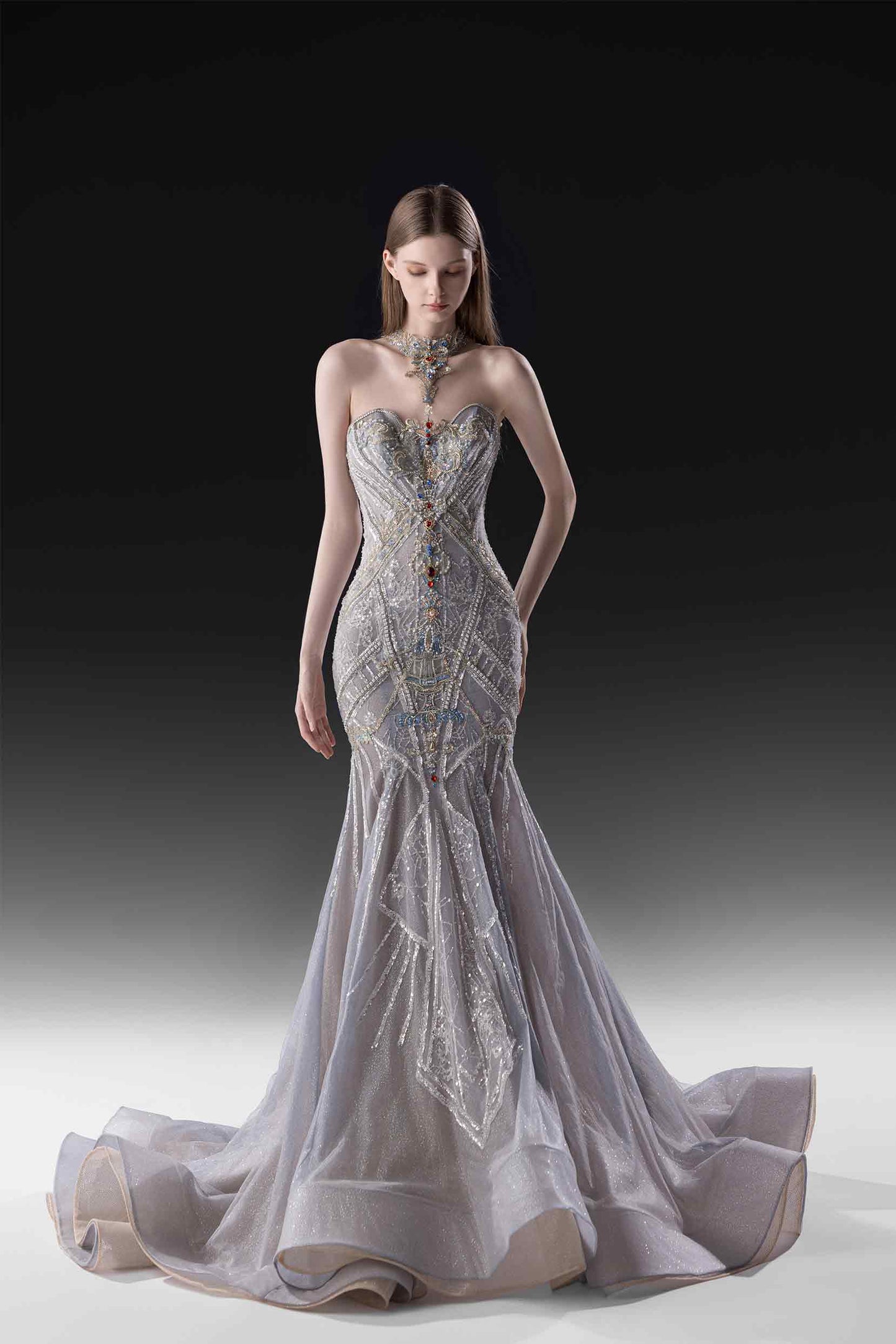 Trumpet-Mermaid Court Train Glitter Wedding Dress CW3368