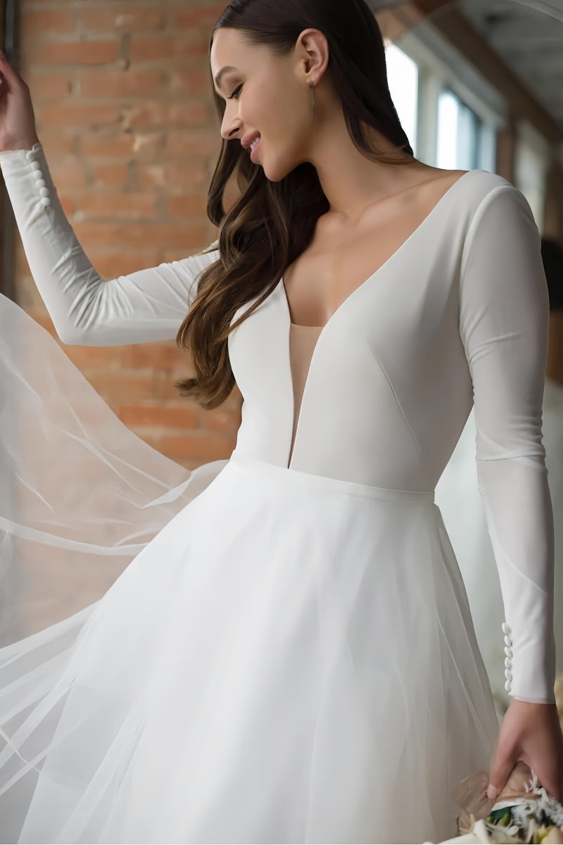 A-Line Wedding Dress with Tulle and Long Sleeves CW3374