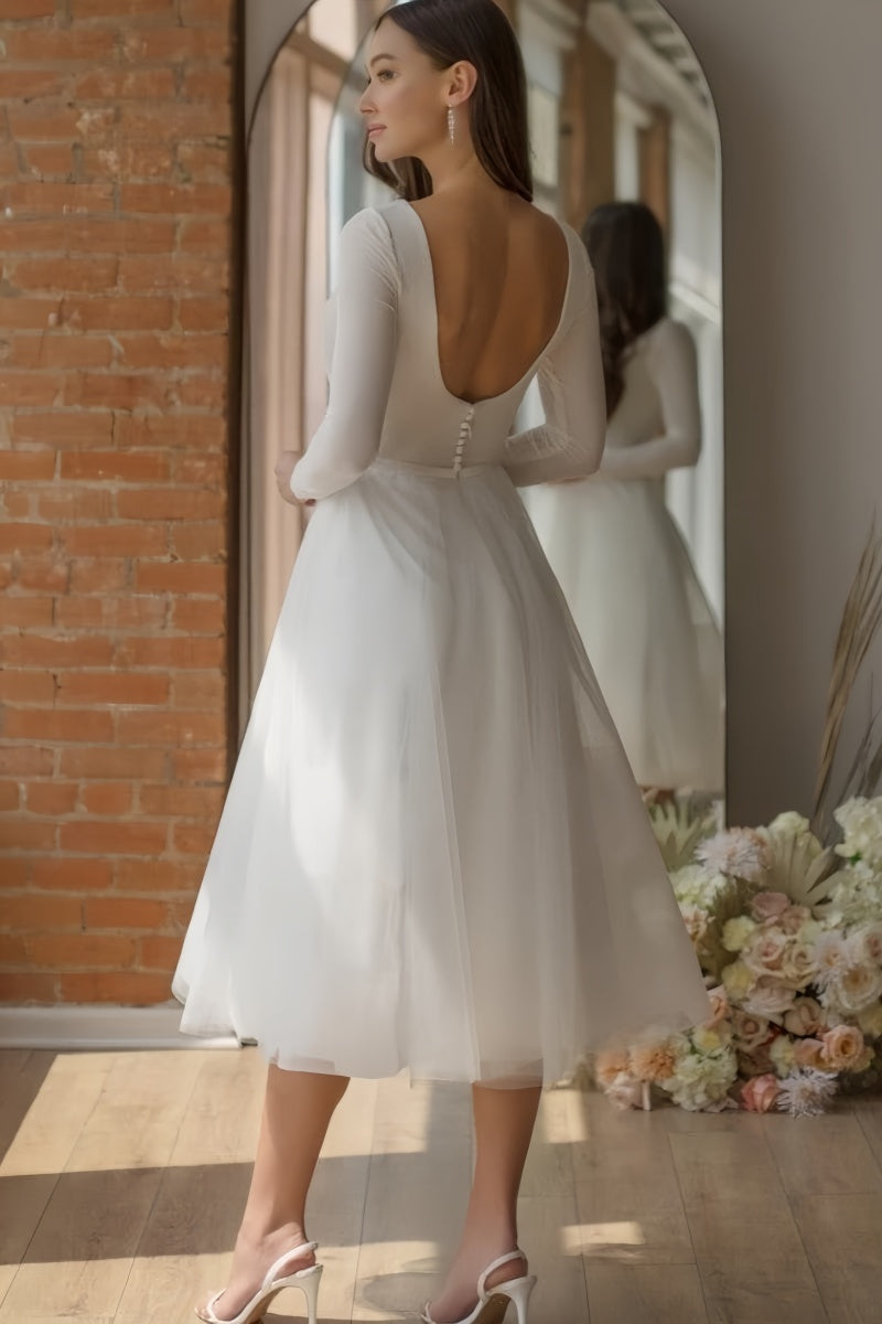 A-Line Wedding Dress with Tulle and Long Sleeves CW3374