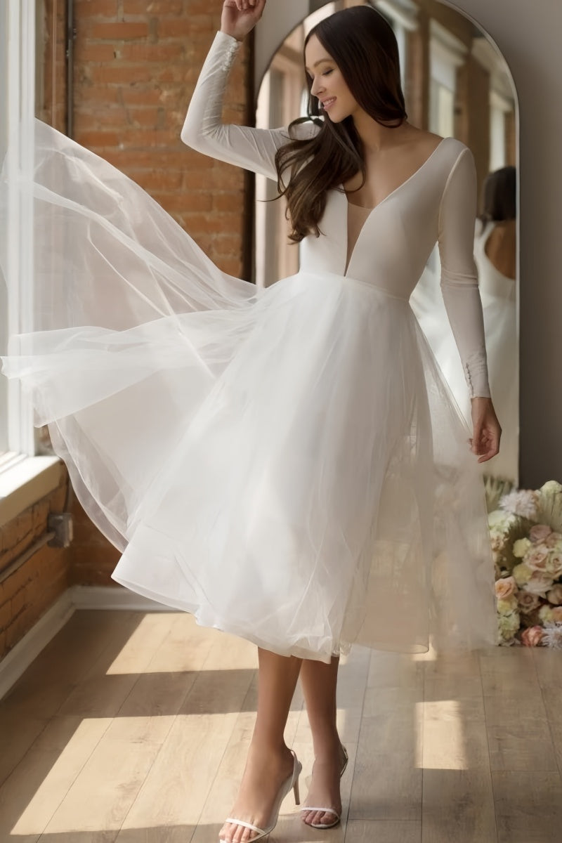 A-Line Wedding Dress with Tulle and Long Sleeves CW3374