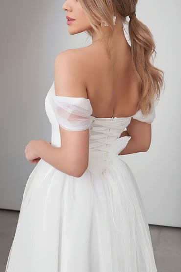 Off-The-Shoulder Sleeveless TulleLittle White Dress CW3387