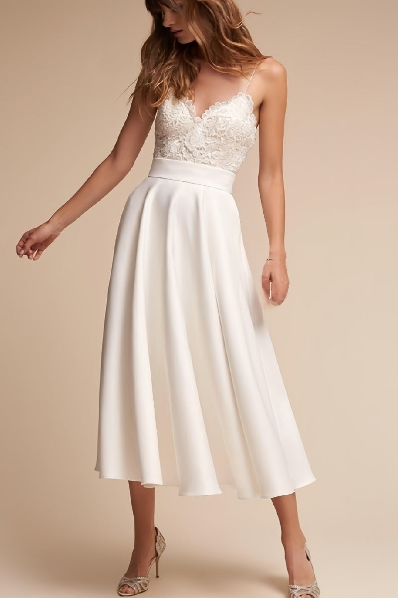 Lace Tea-Length Short Reception Wedding Dress CW3392