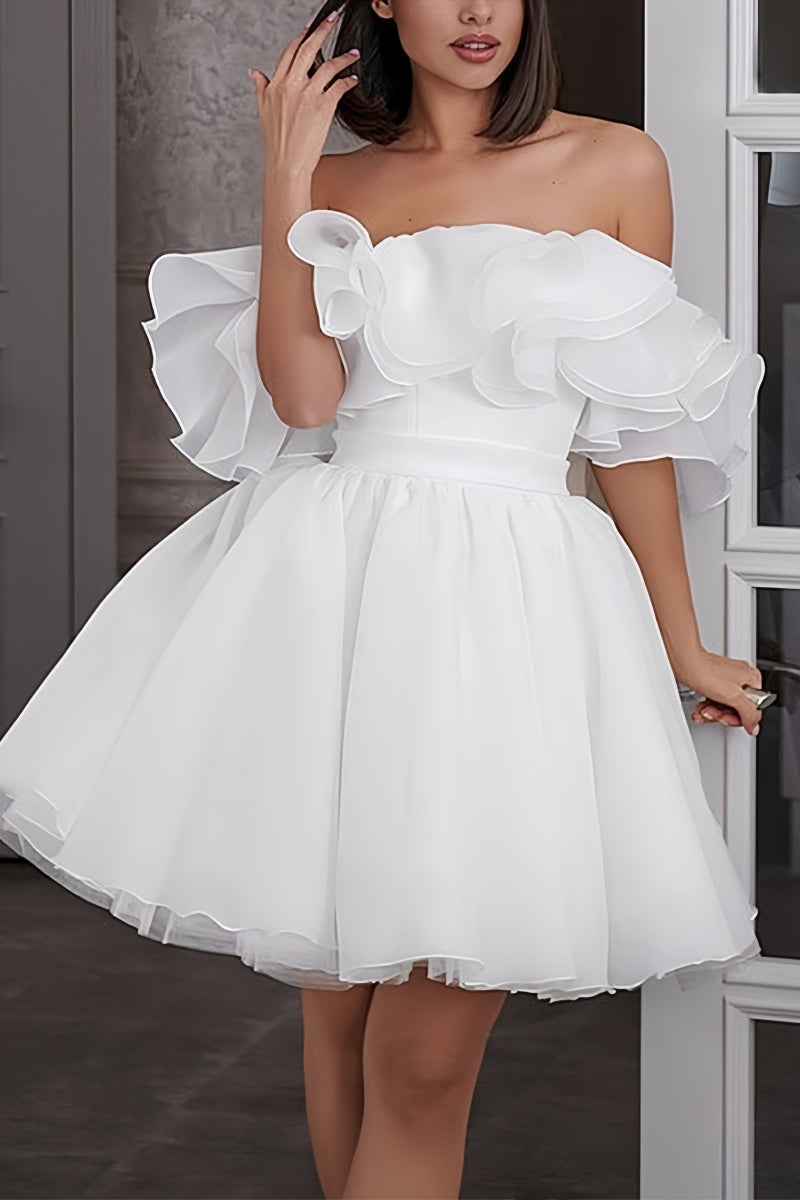 Off-The-Shoulder Mini Organza Wedding Dress CW3395