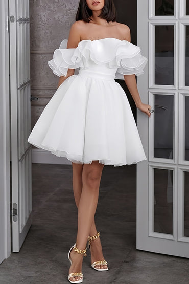 Off-The-Shoulder Mini Organza Wedding Dress CW3395