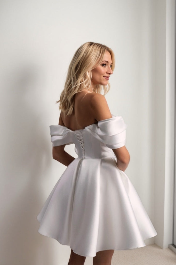 A-Line Short-Mini Satin Wedding Dress CW3401