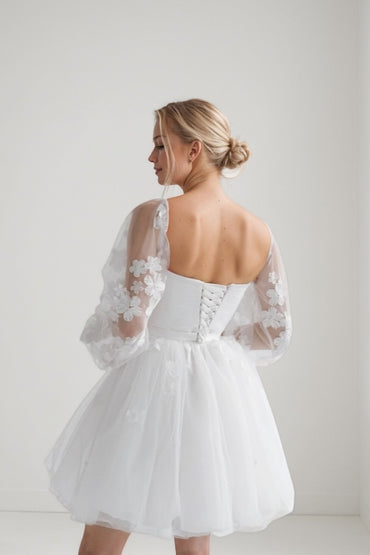 A-Line Short-Mini Lace Tulle Wedding Dress CW3407