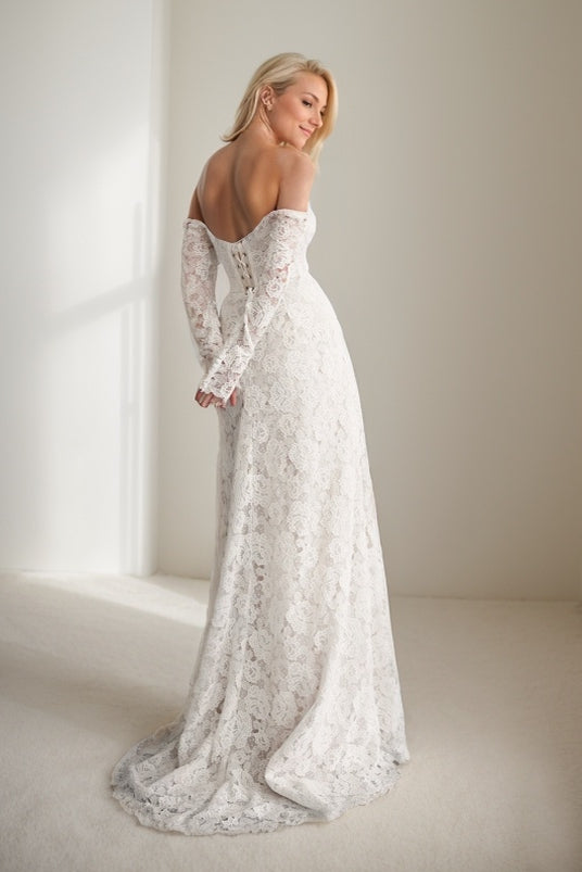 A-Line Sweep-Brush Train Lace Wedding Dress CW3447