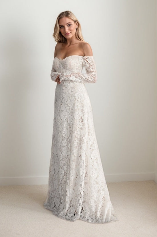 A-Line Sweep-Brush Train Lace Wedding Dress CW3447